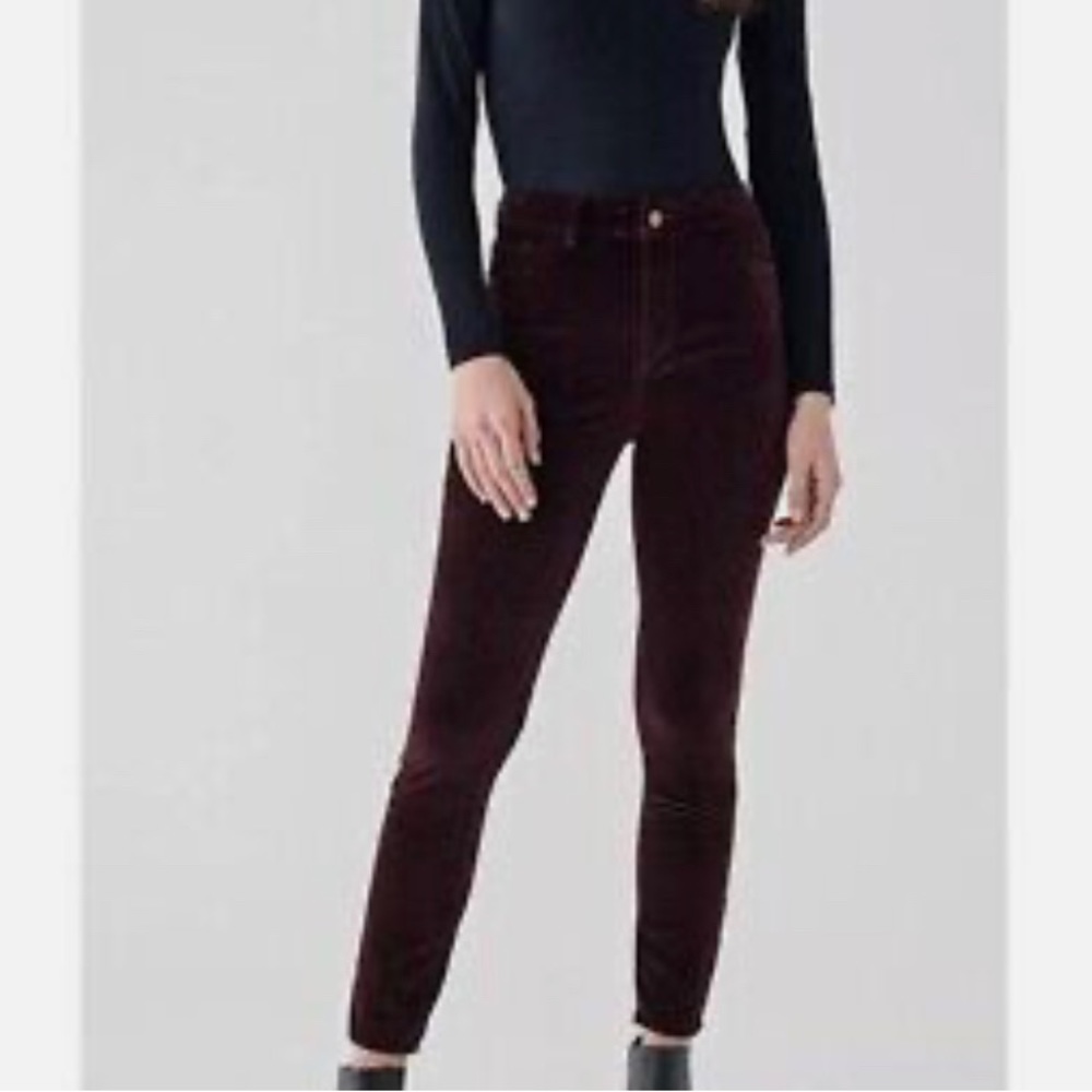 DL 1961 burgundy velvet pants Farrow Ankle high rise instasculpt skinny size 29